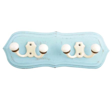 Turquoise Cream Double Loop Ceramic Iron Wooden Hooks